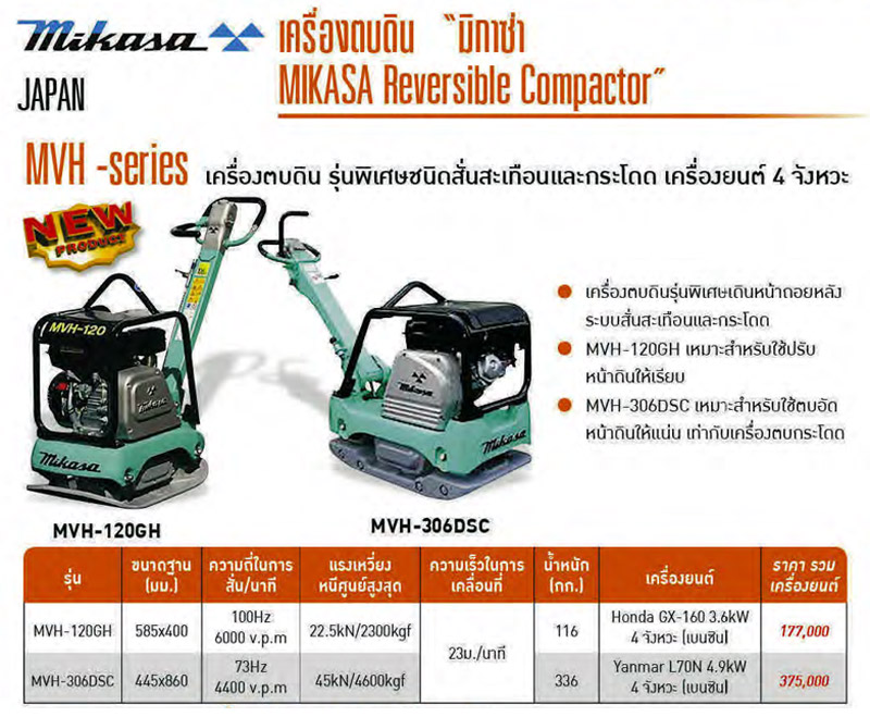 เครื่องตบดินชนิดสั่นและกระโดด เครื่องยนต์ 4 จังหวะ MIKASA รุ่น MVH-Spec