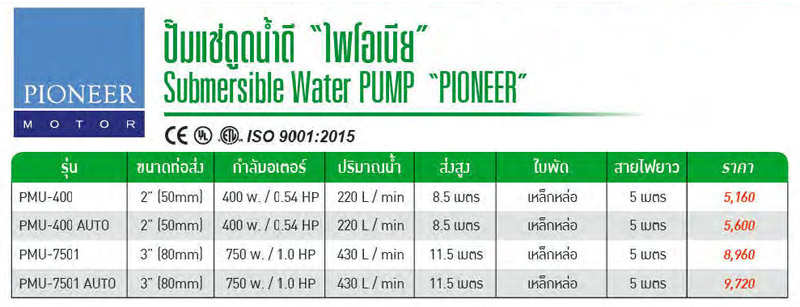 ปั๊มแช่สูบน้ำเสีย 400-750 W รุ่น PMU ยีห้อ PIONEER-PMU-spec