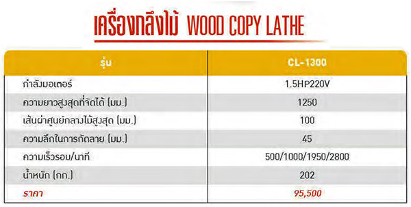 รายละเอียด เครื่องกลึงไม้ 100x1250 มม. BIGWOOD รุ่น CL-1300