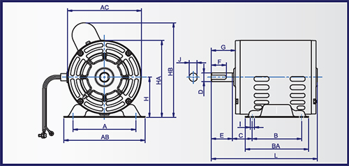มอเตอร์ 220V Capacitor Start ขนาด 1/2 แรงม้า tsm-1/2c-size-1