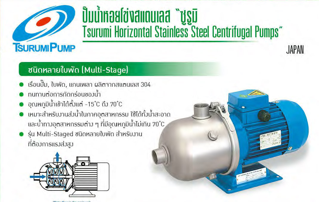 ปั๊มน้ำสเตนเลส 0.37-4 แรงม้า 220V , 380V. รุ่น THM ยี่ห้อ TSURUMI-txt