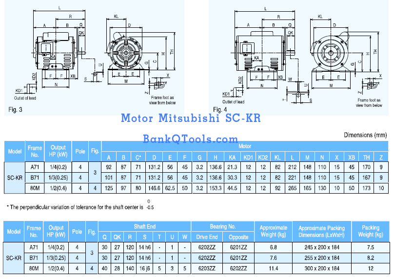 มอเตอร์ไฟฟ้า MITSUBISHI รุ่น SC-KR-size